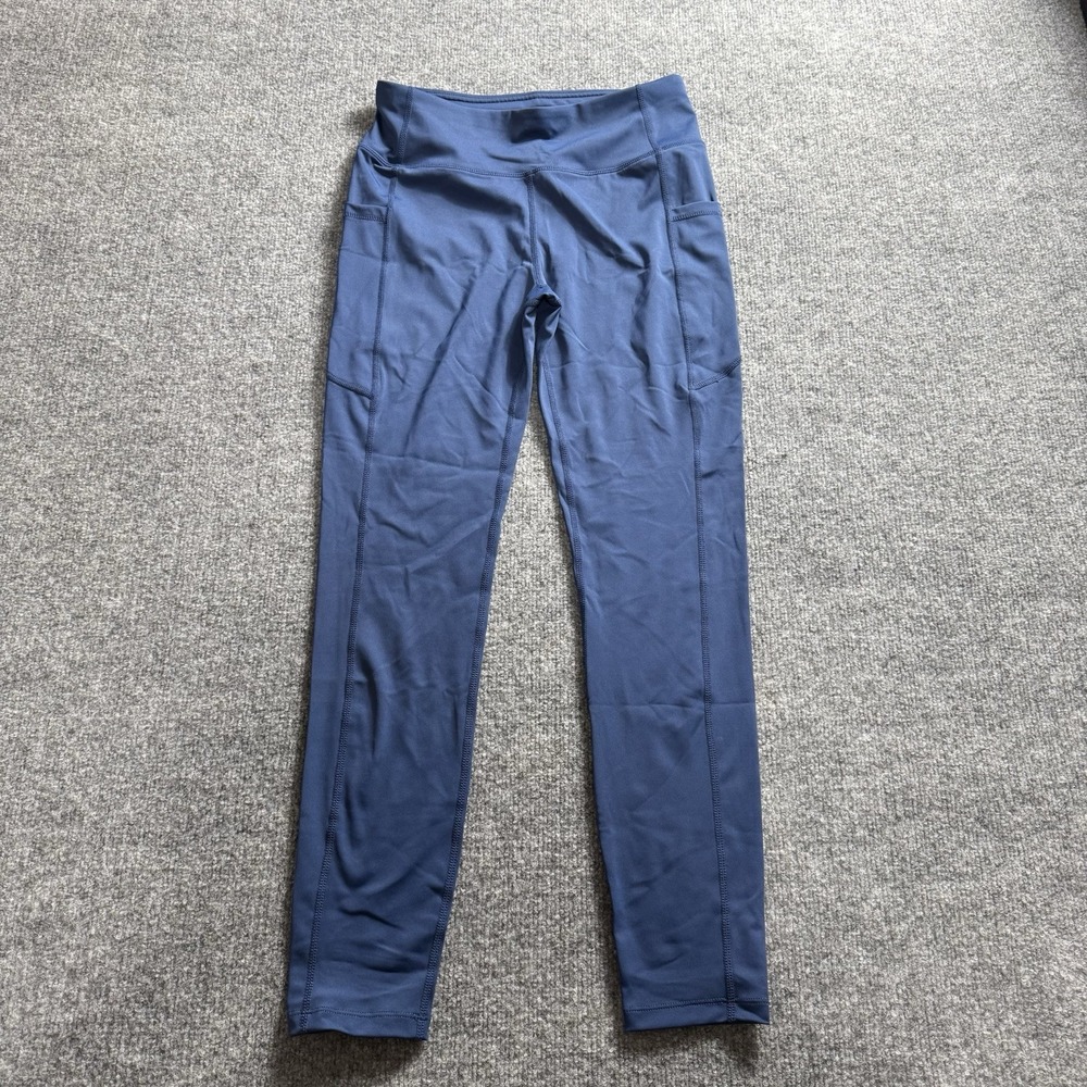 Women's Steel Blue High Waisted Yoga Leggings Workout Pants with Side Pockets M